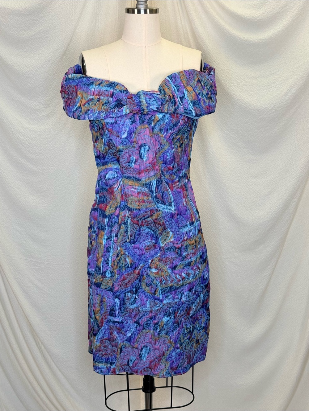 Vintage Off-Shoulder Purple Multicolor Cocktail Dress